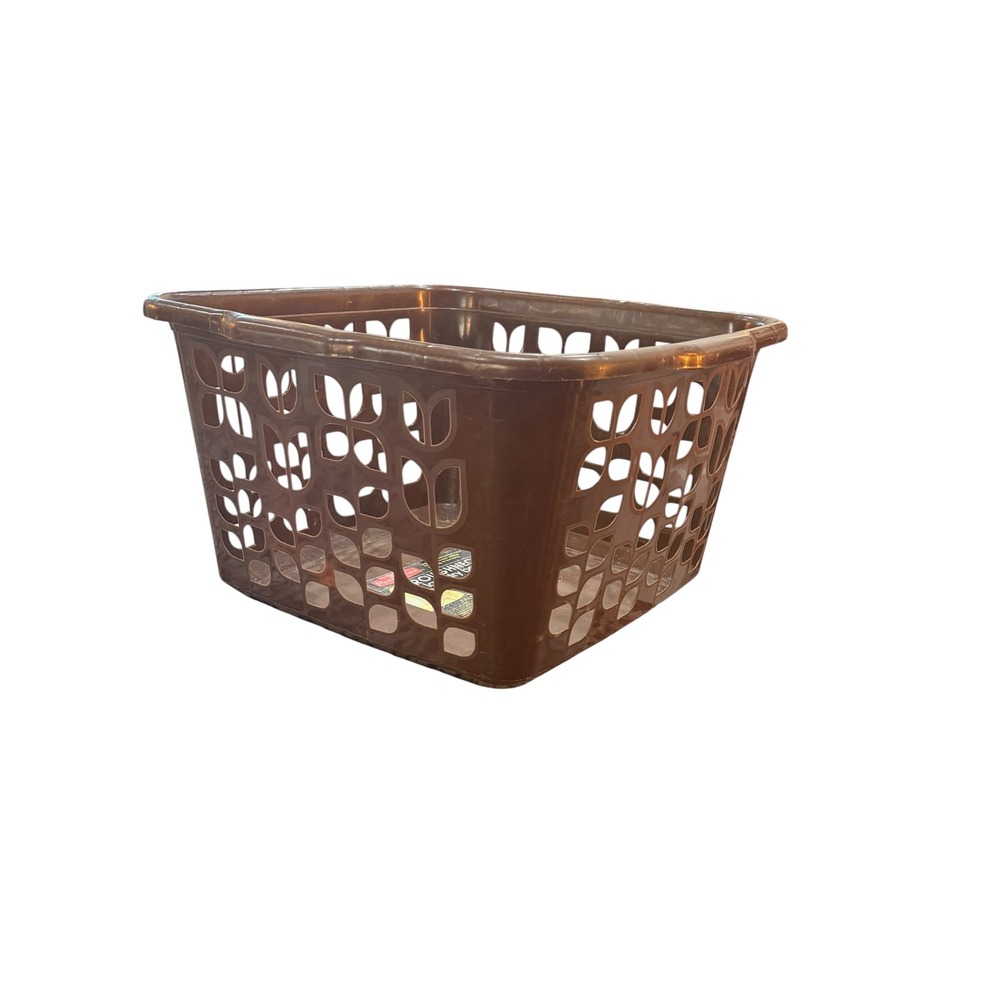Vintage Rubbermaid Roughneck Laundry Basket Brown Floral USA Storage Bin 2968